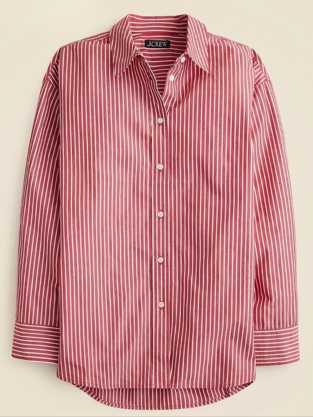J. Crew Women’s Etienne Oversized Red Button-Up Shirt in Striped Cotton Poplin